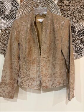 Yvonne & Marie Tan Suede Leather Jacket sz 6 Gold / bronze accents Laced detail